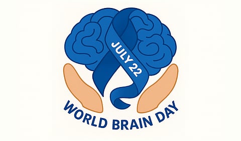 A blue ribbon twisted into the shape of a brain with the date ‘July 22’ embedded. 