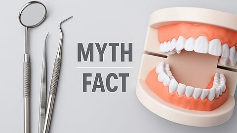 A dental model showing teeth next to dental tools with the text 'MYTH / FACT'.
