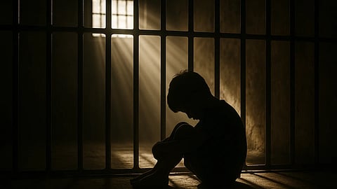 A child in a detention room.
