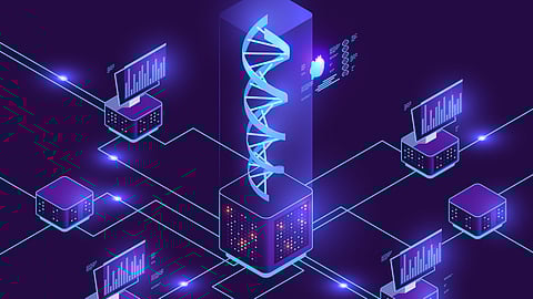 A digital illustration of genomic data programming.