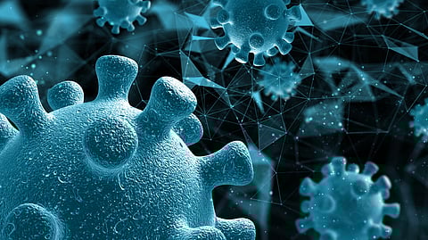 AI generated image showing blue graphics of penicillin mold.