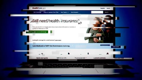 A working laptop displaying "still need health insurance" text.