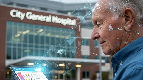 An AI generated image of a man searching for diet plan on ChatGPT.