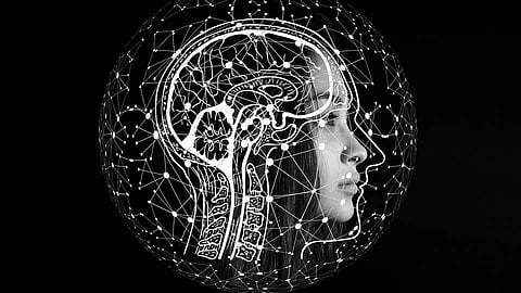 Digital image showing side of human head and neural connections, representing the effects of stress and emotions on the brain .
