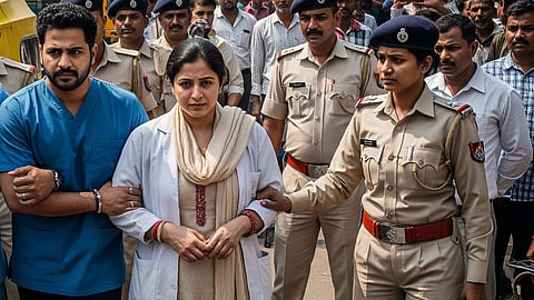 Image depicts two doctors charged for public misconduct