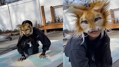 A quadrobics athlete demonstrates primal strength by vaulting and leaping on all fours in a viral YouTube clip.