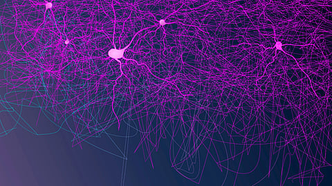 Nerves network banner in pink color having dark blue background.