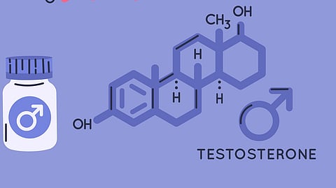 Image showing graphics of testosterone chemical structure in blue background.
