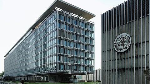 An image of the building of the headquarters of WHO.