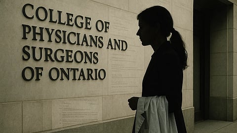 An AI image showing a woman silhouette in front of college of physicians and surgeons of Ontario.
