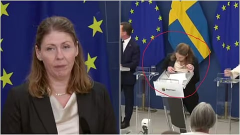 Elisabet Lann faints during the live press conference