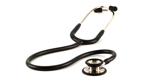 Image of a stethoscope in front of a white background.
