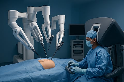 An image of robots performing surgery along with a doctor.