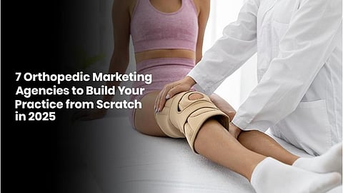 Image showing a person getting treated by an orthopedic surgeon and along with that graphics stating about Orthopedic Marketing.