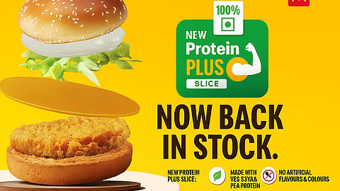 An image of a McDonald burger with the new protein slice.