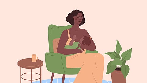 Beautiful woman with her baby breastfeeding illustrated