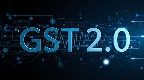 Image showing graphics of GST 2.0 in light and dark blue colors.