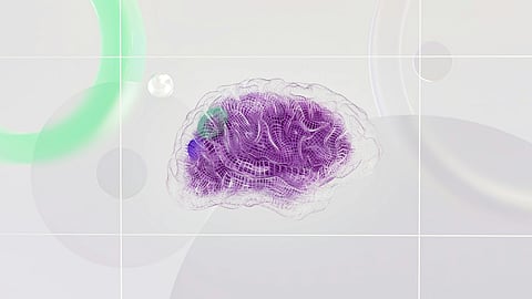 Graphical image of a purple brain with illustrations.
