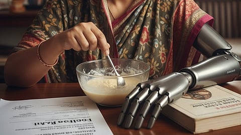 Image of a woman with a bionic prosthetic hand and legal documents about medical negligence compensation.