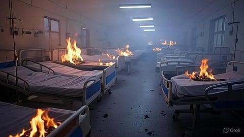 An image of an ICU on fire.