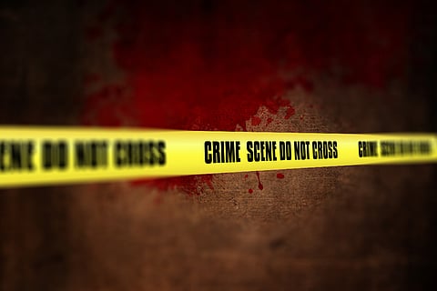 3d render of a crime scene tape against defocussed background