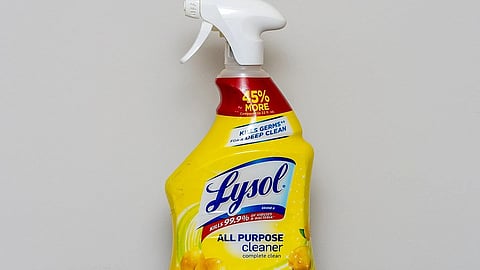 A bottle of Lysol spray cleaner. 