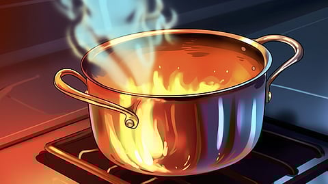 An Ai image showing a hot pan on stove.