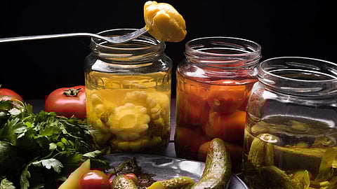 3 jars of fermented fruits and vegetables.