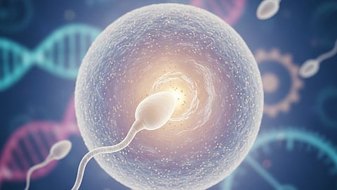 Animated image of a sperm and an ovum.