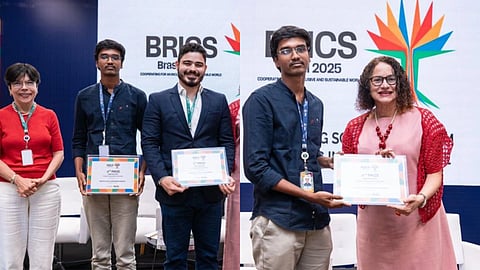 Image of Dr. Sakthi Jaya Sundar while receiving the BRICS Young Innovator Prize 2025.