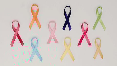 A collection of vibrant ribbons arranged on a white background, showcasing various colors and textures.