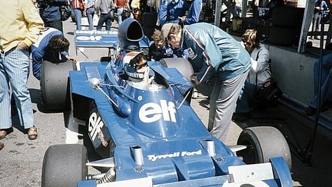 A pit stop at Formula one race. 