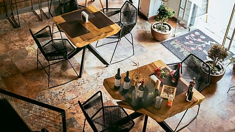 An imge of dining chairs at restaurant. 