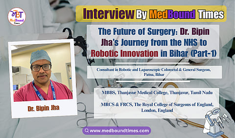 A portrait of Dr. Bipin Jha in pink scrubs and blue headcap. 