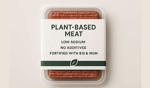 Minimalist packaging design, white and green, premium health branding style.