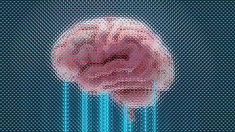 Digital illustration of a brain set against a blue background.