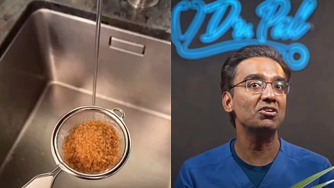 Image of Dr. Pal and the viral trend of turning brown sugar to white underwater.