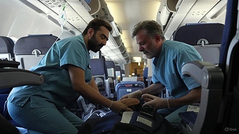 An image of 2 doctors and a crew member.