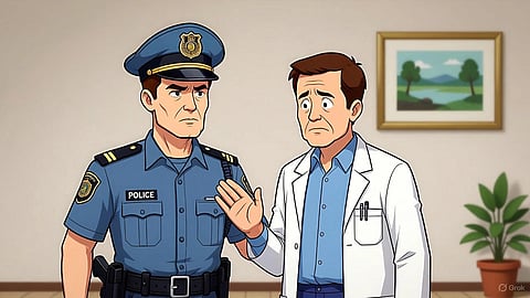 An iamge of a police man and a doctor.