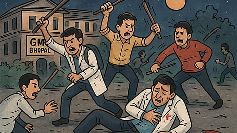 Illustration of the café scene where medical students clashed over instant noodles.