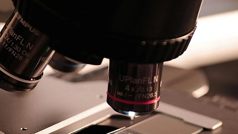 Image of microscope, black in color.