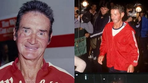 An image of Cliff young participating and finishing the ultramarathon race. 