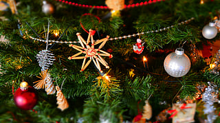 An image of Christmas tree and decorations.