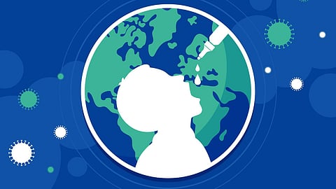 An illustration of a kid getting polio drops.