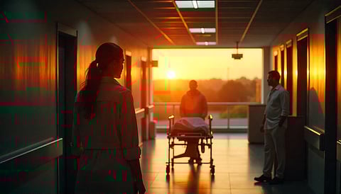 somber set-up with few doctors at hospital