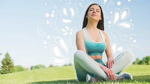 Athlete playing sport with hand drawn doodles
