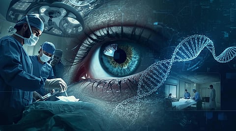 A professional editorial montage representing modern medicine