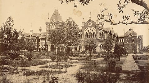 A black and white image of Chhatrapati Pramila Raje (C.P.R.) Hospital.