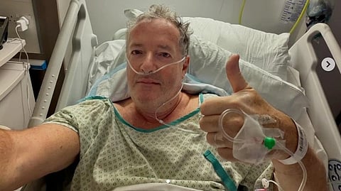 Piers Morgan shares a hospital update after suffering a femoral neck fracture in a restaurant fall in London, which required emergency hip replacement surgery and postoperative rehabilitation.