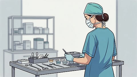 An illustration of a nurse working on a surgical table.